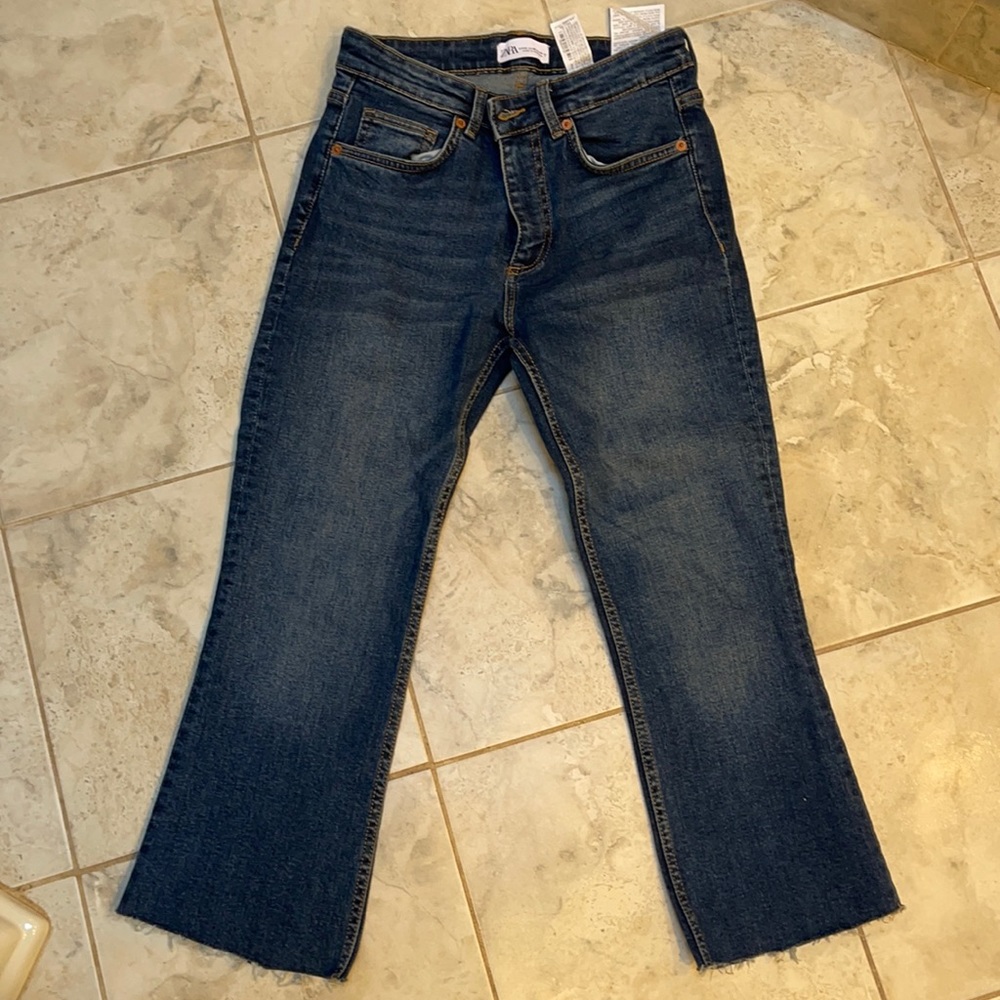 Zara crop flare jeans in dark wash